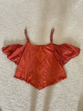 Free People Rust Red Cold-Shoulder Embroidered Camisole